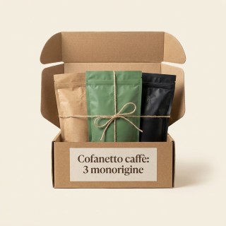 Cofanetto caffè: tre monorigine in grani 250 g, confezione regalo